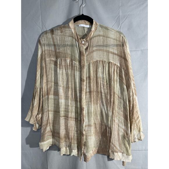 Le Lis Blanc Top Womens Small Beige Silk Flowy Sheer Button Lagenlook Luxury - Picture 6 of 8